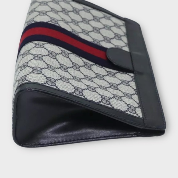 GUCCI GG Supreme Sherry Line Clutch Bag Navy Red - Picture 7 of 15